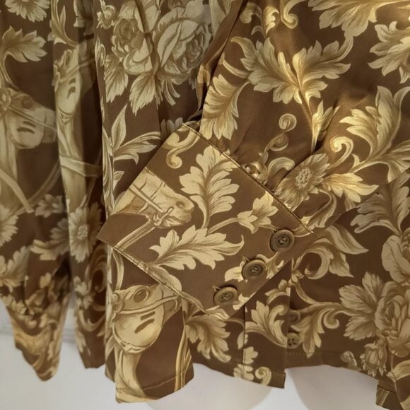 Vintage Escada Margaretha Ley Silk Gold Brown Blouse Size 38 Button Front - Picture 4 of 6